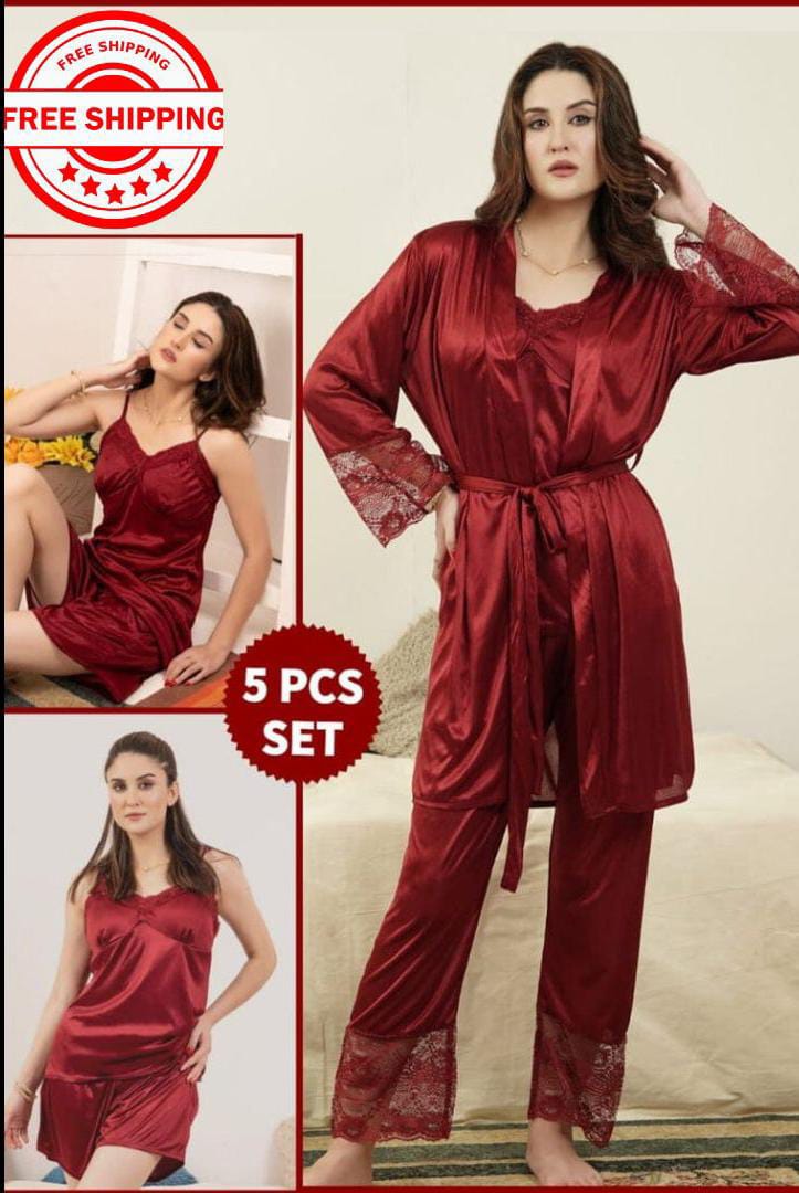 Nighty for girls full hot | 5 Pcs Nightwear | Silky Sexy Nighty | Night Dress for Girls